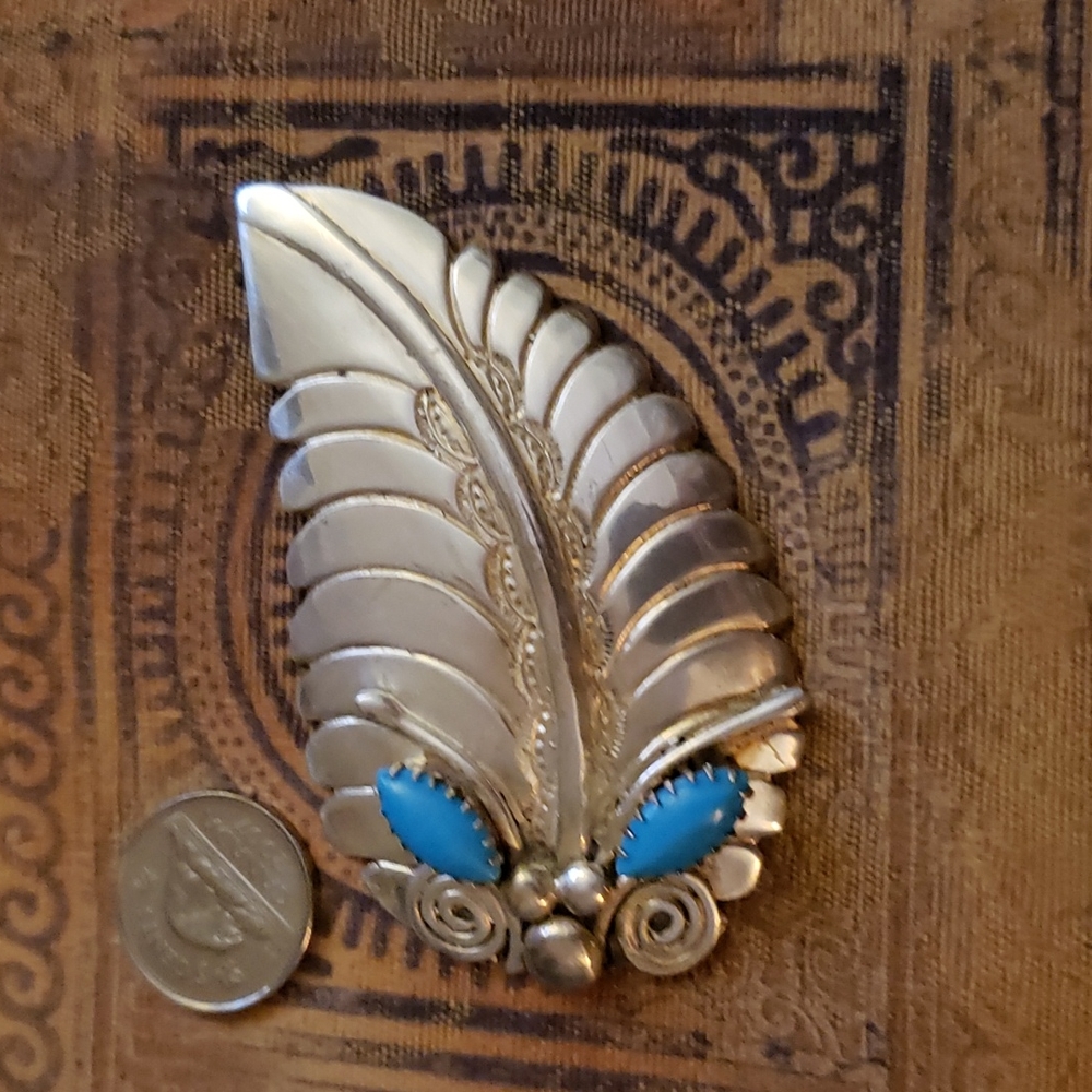Native American Vintage brooch.  Sterling Silver and Turquoise.